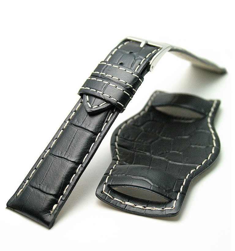 ミモザ カーフ　背当て付き   黒型押し 白ステッチ イメージ1
