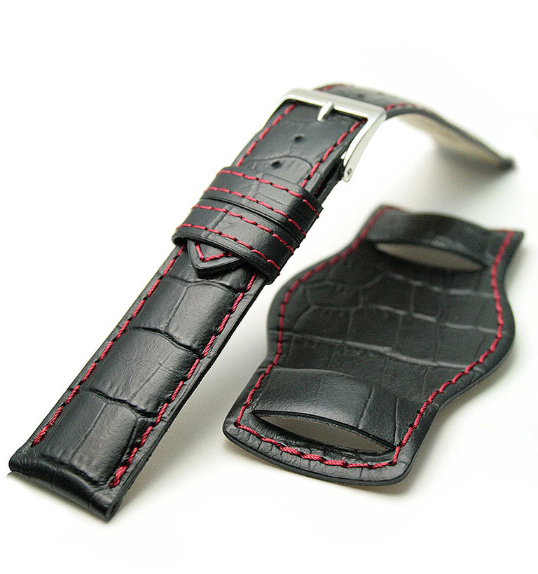 ミモザ カーフ  背当て付き 黒型押し 赤ステッチ イメージ1