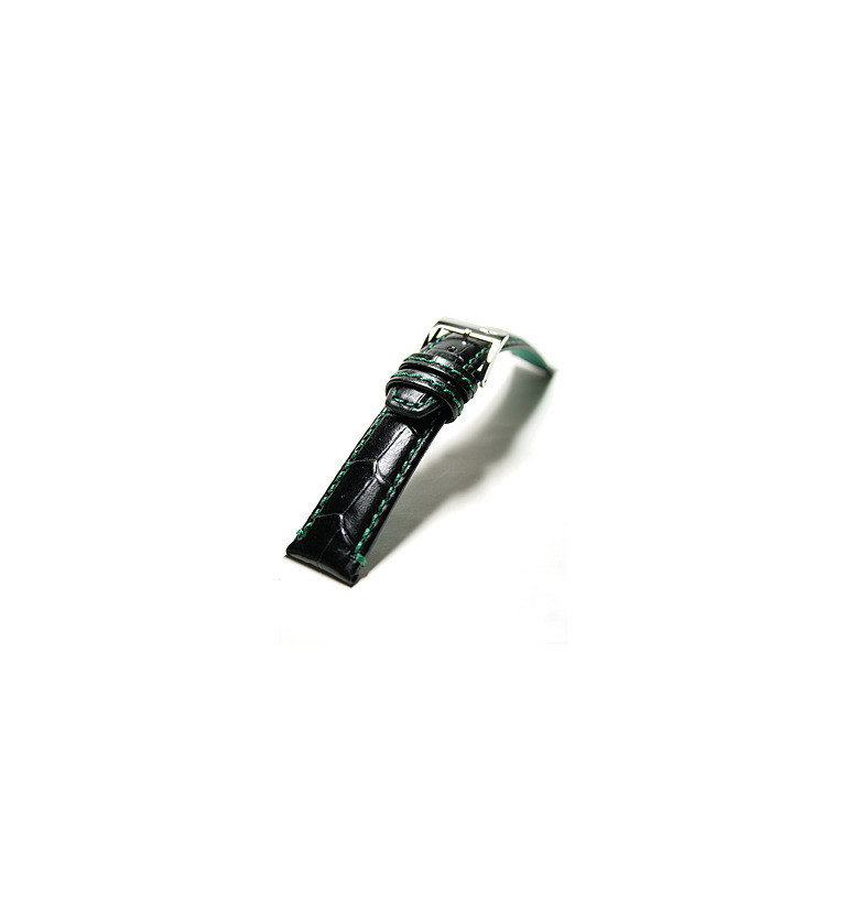 バガリー 20mm カーフ（ワニ型押し）ブラック グリーンステッチ イメージ1