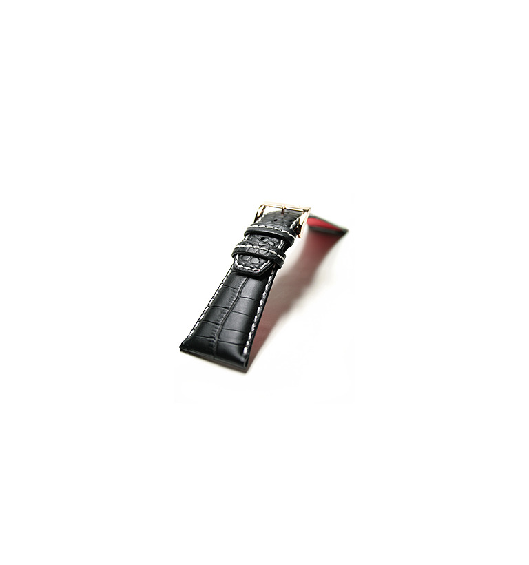 バガリー 28mm ブラック ワニ型押し ピンクゴールド尾錠 イメージ1
