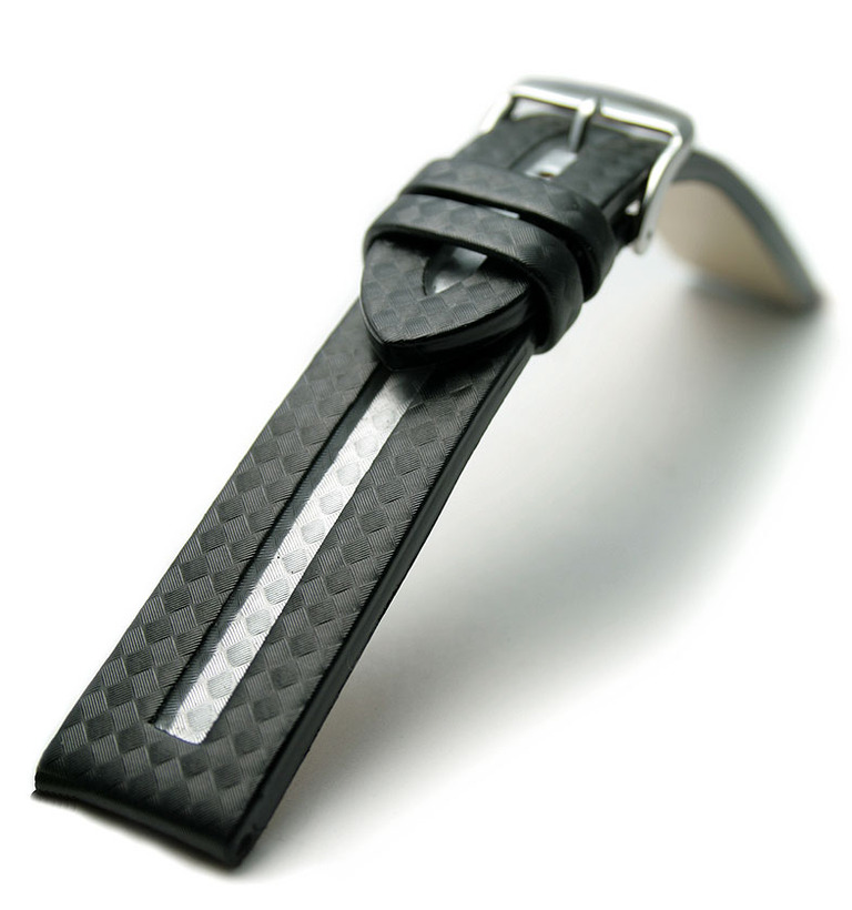 バンビ カーボン型押し 合成皮革 ブラック　シルバーライン イメージ1