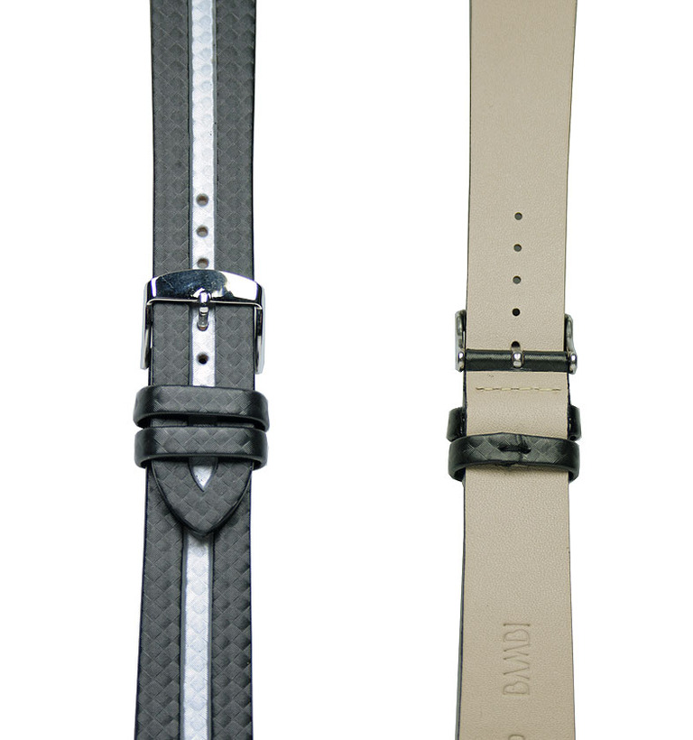 バンビ カーボン型押し 合成皮革 ブラック　シルバーライン イメージ3